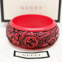 GUCCI グッチ カーブド GG カフブレスレット ロゴ＆ドラゴン エングレーブバングル 幅広ブレス 赤系 表記サイズ S r箱・保存袋 