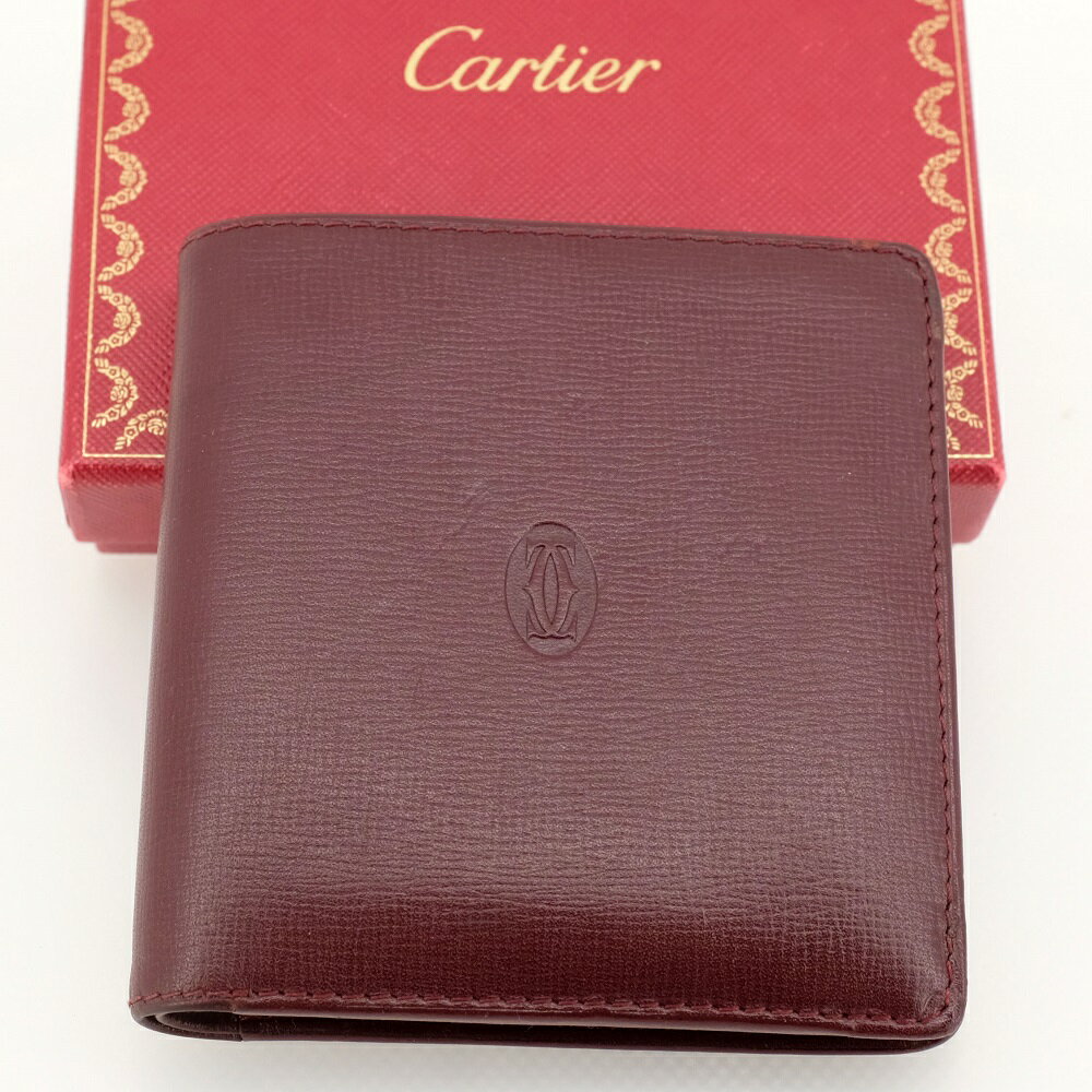 Cartier カルティエ マストライン 二つ折り財布（小銭入れあり） カーフ ボルドー 箱 ギャランティカード 【中古】