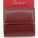 【新品同様】Cartier カルティエ マストライン Wホック財布 二つ折り（小銭入れあり） ボルドー カーフレザー L3000505 箱 ギャランティカード 【中古】