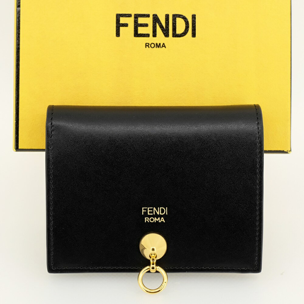 【新品同様】FENDI フェンディ 二つ折財布（小銭入れあり） ミニ財布 コンパクト バイザウェイ ブラック ゴールド金具 ソフトレザー 8M0387 SME レディース 箱 保存袋 【中古】