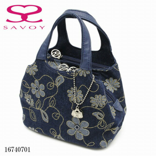 SAVOY サボイ バッグ ハンドバッグ レディース デニム ラメ 花模様 ダーク ブルー SM16740701