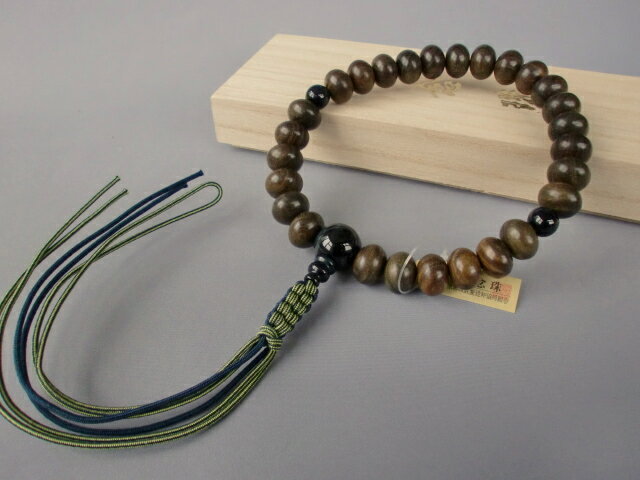 Beads - 平玉緑檀（生命の木）　青虎目石入※組紐 男性 数珠 念珠 葬儀 法要 墓参り