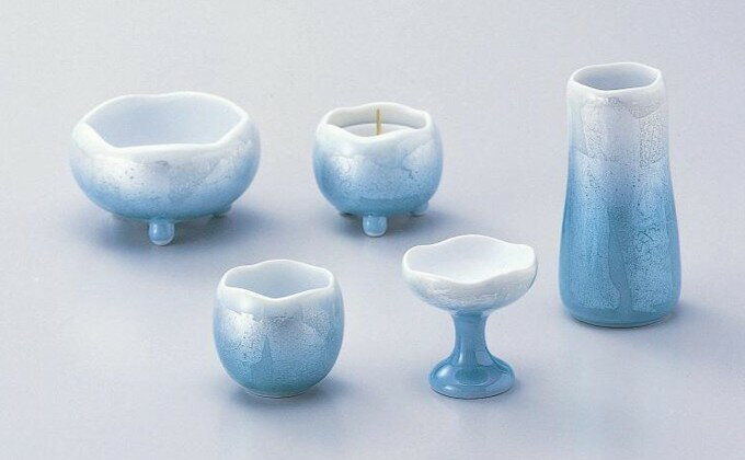 ほのか九谷銀彩シリーズ　佛具5点セット【グリーン】