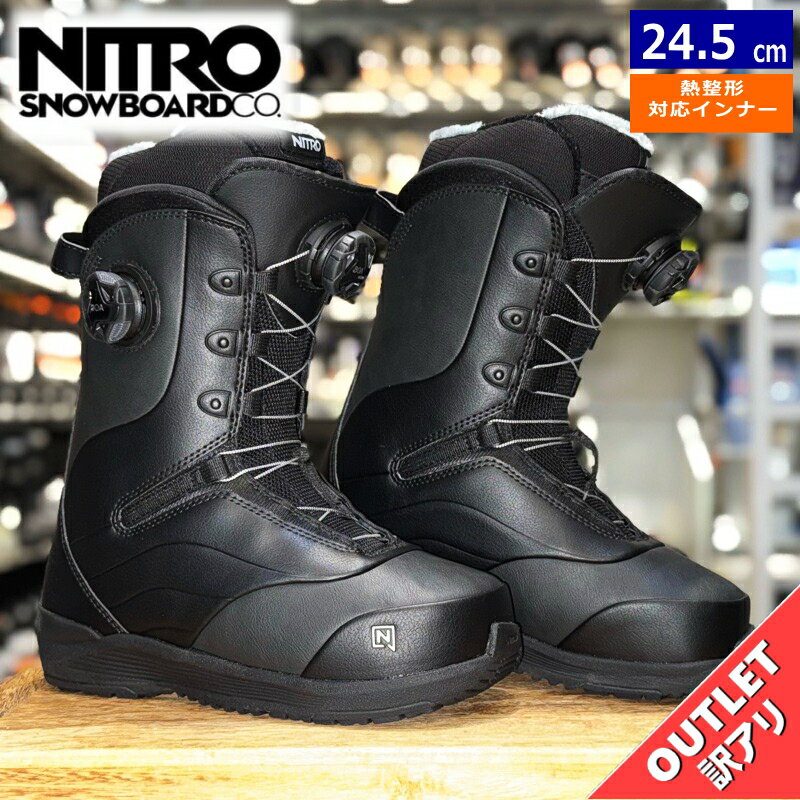 【OUTLET】24-25 NITRO CROWN BOA カラー:BLACK 24.5cm ナイトロ クラウン レディース スノーボードブーツ 型落ち ダブルボア ダイヤル式 熱成型...