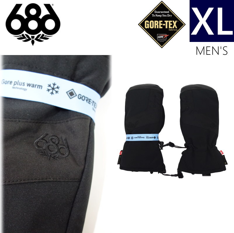 ●23-24 686 GORE-TEX LINEAR MITTEN カラー:BLACK XLサイズ シックスエイトシックス ライナー スキー スノーボード メンズ　GORE-TEX ゴアテックス 手袋 防寒 防水日本正規品