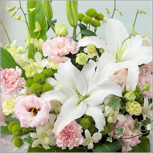 お供えアレンジメント生花白お悔やみ...