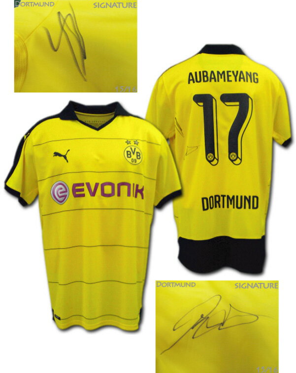 【直筆サイン入り】 ボルシア・ドルトムント 15/16 ホーム(黄色) #17 AUBAMEYANG オーバメヤン PUMA製【送料無料】