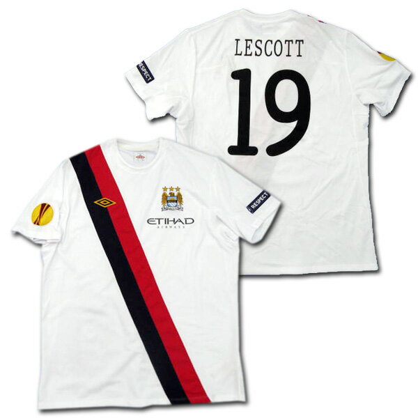 【選手支給品】マンチェスターシティ 10/11 サード 半袖 #19 LESCOTT EL+RESPECTパッチ