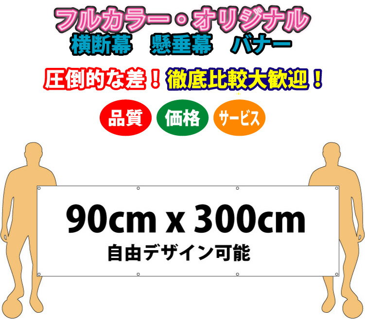 フルデザイン横断幕　90cm x 300cm　布製（ウィンドブレーカー生地）