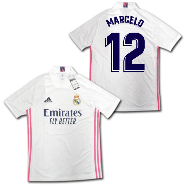豪華おまけ付き 21 レアル マドリード ホーム 白 12 Marcelo メンズウェア マルセロ Adidas メール便送料無料 O K A フットボールマルセロのリーガ用ネーム ナンバー付きモデル