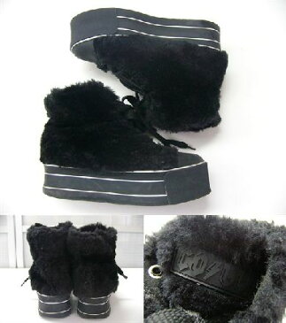 ★人気ブランド【CO&LU/ココルル】22.5cm/EU35/US5◇ファー付スニーカー◇ブラック◇厚底/プラットフォーム◇個性的【中古】【あす楽可】