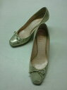 【中古】【あす楽可】【Cynthia Rowley/シンシアローリー】リボン付デザインパンプス★22.5cm/ヒール高:約6.5cm★シャイニーゴールド★フェミ...