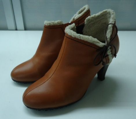 【中古】【あす楽可】Fin フィン☆サイドゴア サイドレースアップブーティ☆ブラウン☆23cm