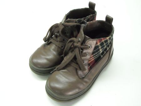 【中古】【あす楽可】HusHush【ハッシュアッシュ】■キッズ■ユニセックス■ショートブーツ■18.0cm■ブラウン■トラッド■サイドチャック■異素材MIXでカワイイ♪