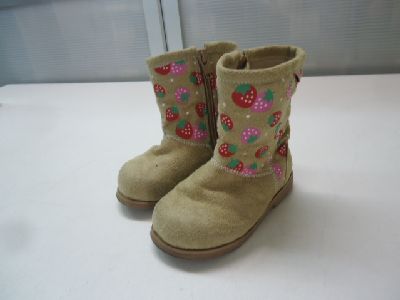 【中古】【あす楽可】Preen■キッズ■ショートブーツ■14.0cm■ベージュ×ピンク×レッド■イチゴ柄がかわいい♪