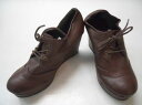 【中古】【あす楽可】◎BROWNY/ブラウニー★☆★レディースブーティ▼L/23.5cm程度▼ブラウン▼ウェッジヒール▼脚長効果▼レースアップ▼フェミニン▼型崩れ有り▼