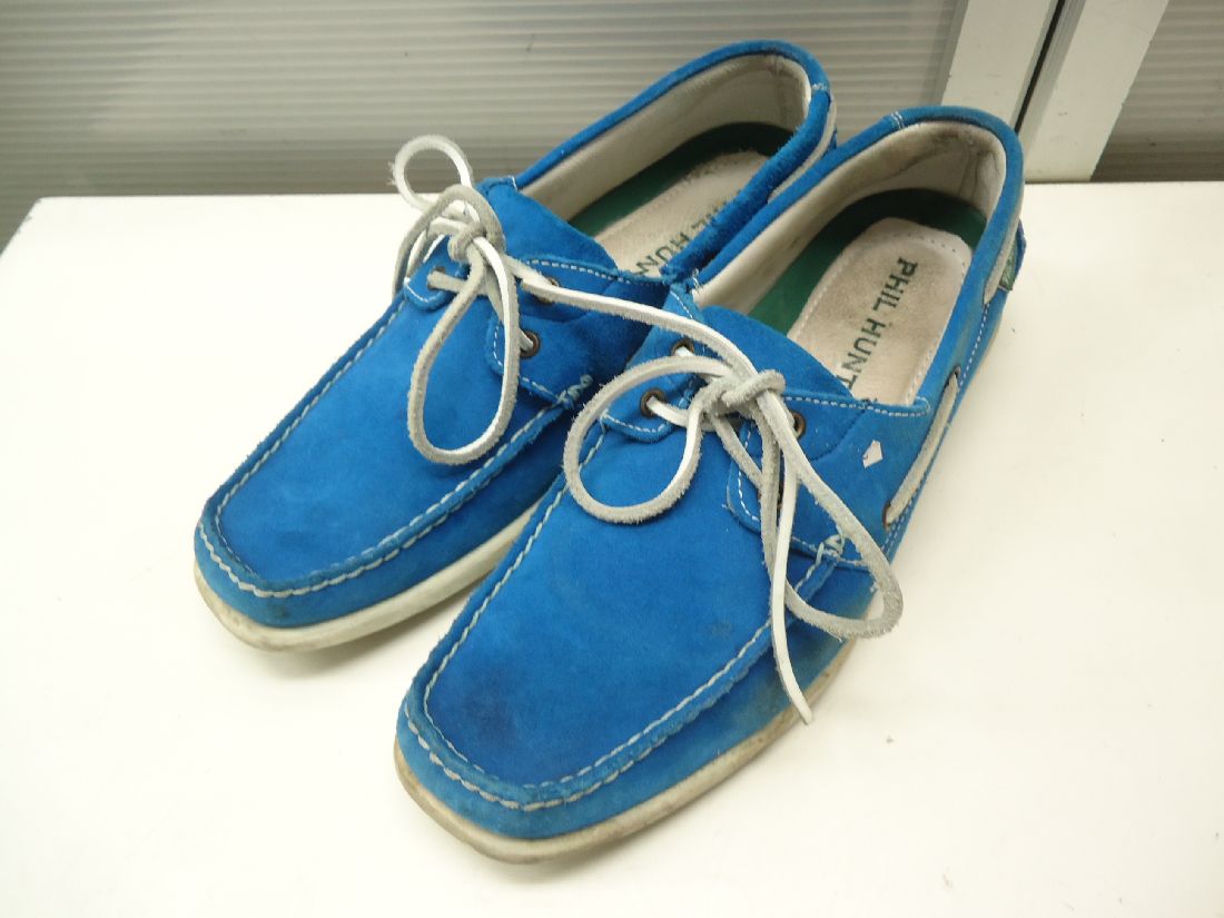 PHIL HUNT■44(約29.0cm)■メンズ スエード スクエアトゥ デッキシューズ 95658 ローカットスニーカー■BLUE/ブルー/青色■アルバニア...