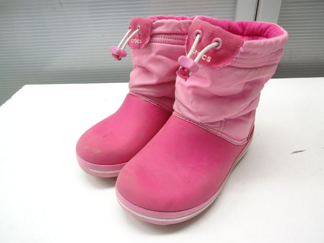 crocs/クロックス■c12(18.5cm)■crocband lodgepoint boot k 203509 クロックバンド ロッジポイント ブーツ キッズ ウィンター スノー■candy pink/party pink/キャンディーピンク/パーティーピンク■軽くて暖かいナイロン製のアッパー◎カジュアルブーツ☆【中古】