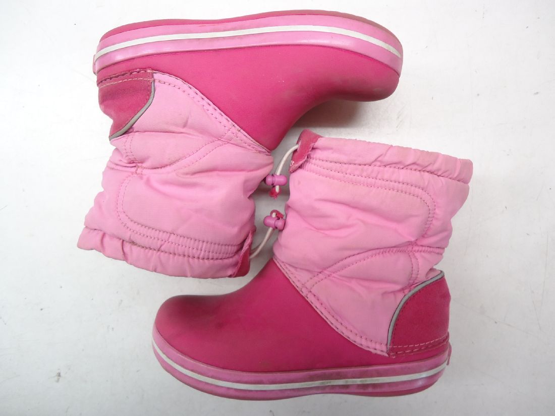 crocs/クロックス■c12(18.5cm)■crocband lodgepoint boot k 203509 クロックバンド ロッジポイント ブーツ キッズ ウィンター スノー■candy pink/party pink/キャンディーピンク/パーティーピンク■軽くて暖かいナイロン製のアッパー◎カジュアルブーツ☆【中古】