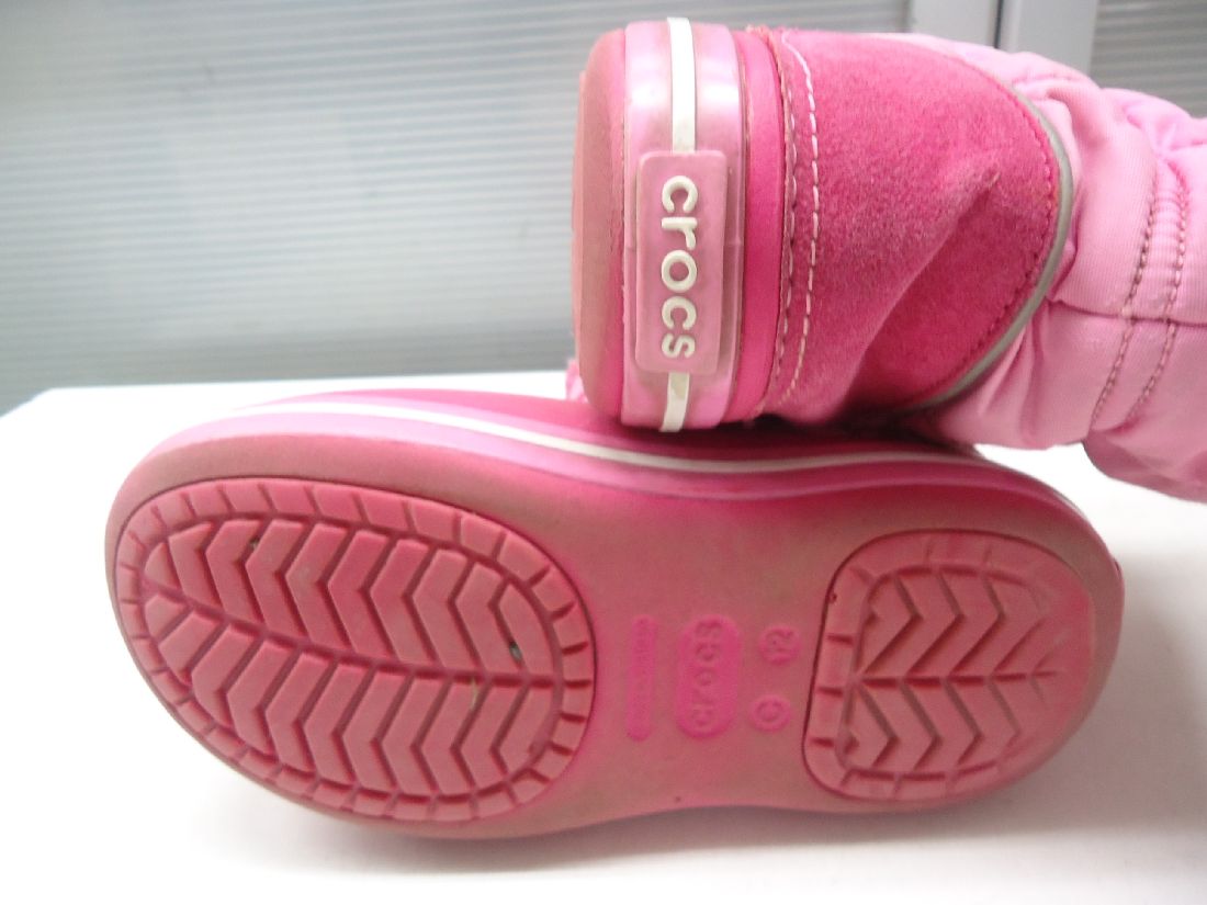 crocs/クロックス■c12(18.5cm)■crocband lodgepoint boot k 203509 クロックバンド ロッジポイント ブーツ キッズ ウィンター スノー■candy pink/party pink/キャンディーピンク/パーティーピンク■軽くて暖かいナイロン製のアッパー◎カジュアルブーツ☆【中古】