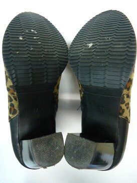 【中古】【あす楽可】ブランド名不明■レオパード柄ブーティー■M(23.0cm〜23.5cm程度)■ブラウン×ブラック■お洒落な切り替えデザイン♪