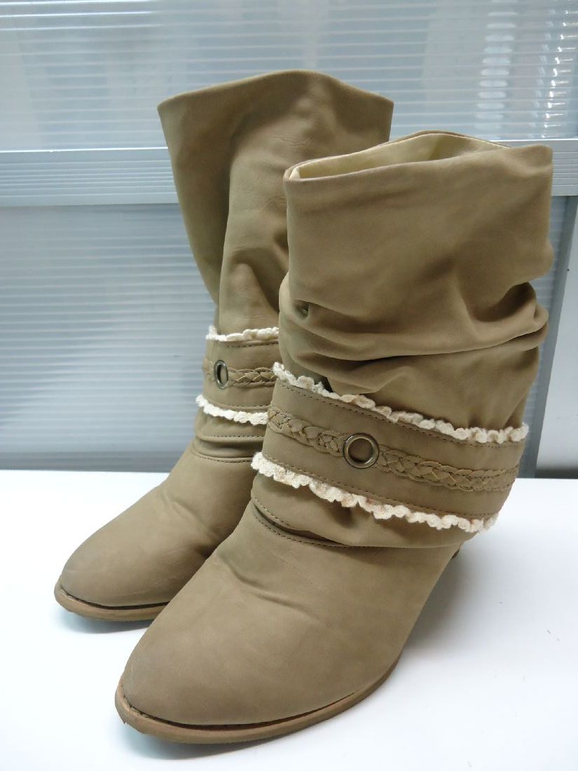 【中古】【あす楽可】ブランド名不明■2wayレースショートブーツ■S(23.0cm〜23.5cm程度)■ベージュ■レー..