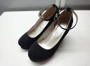 S(22.0cm〜22.5cm程度)■ストラップ ウェッジヒール パンプス■BLACK/ブラック/黒■シンプルな定番デザイン☆【中古】(4)