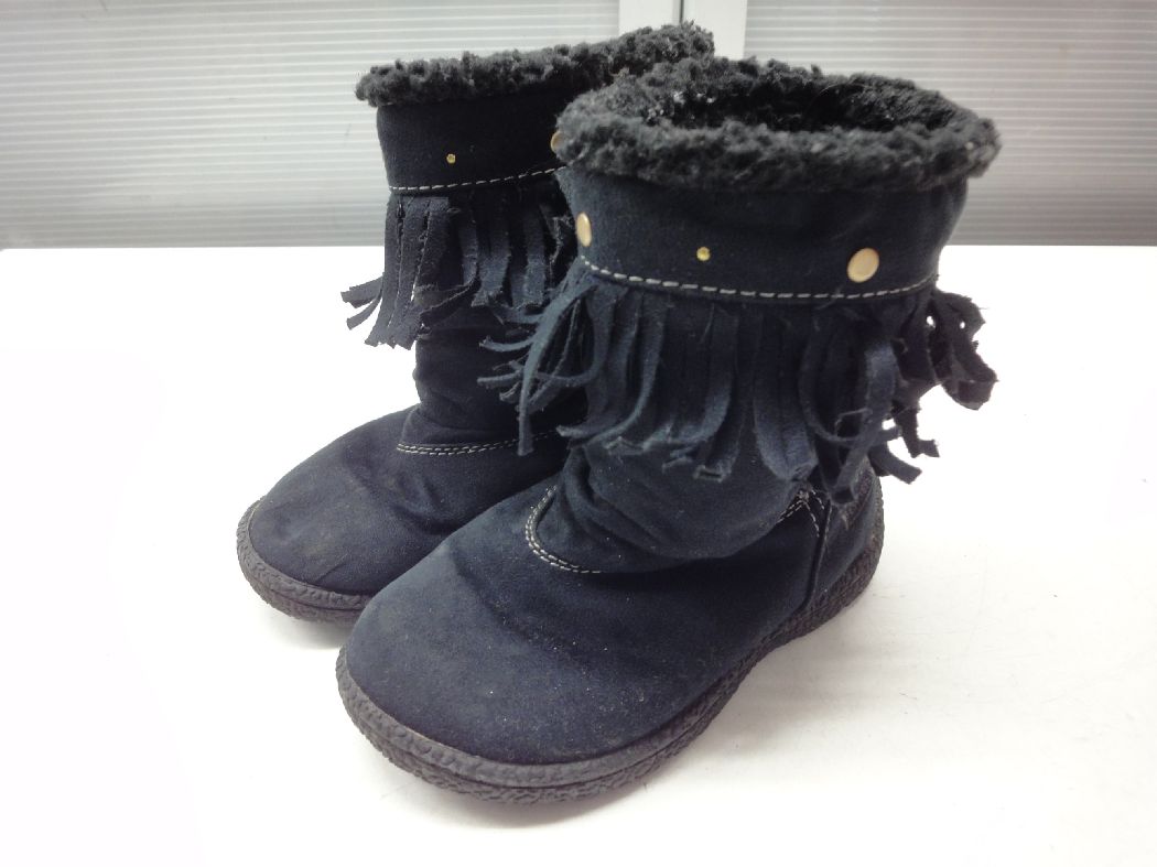 OSHKOSH/オシュコシュ■17.0cm■キッズ スエード フリンジ ボア ショートブーツ 1S-52■BLACK/ブラック/黒■サイドにはロゴが入っております☆【中古】