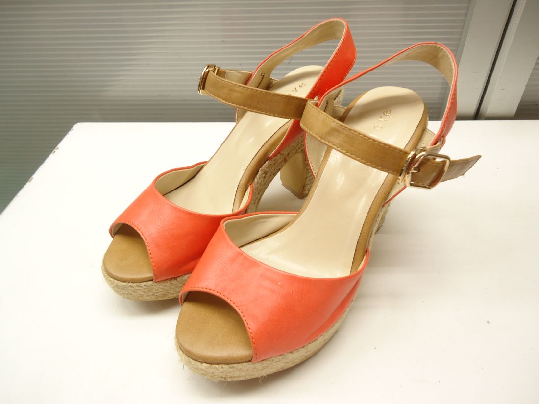 grove/グローブ■45(24.5cm)■レディース レザー ダブルストラップ ジュートサンダル■ブラウン/オレンジ■..