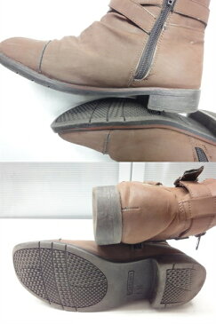PENELOPE/ペネローペ■M(23.0cm〜23.5cm程度)■サイドジップ サイドゴア ベルト バックル ルーズ ショートブーツ■BROWN/ブラウン/茶■クロスされたベルト風デザインがポイント☆【中古】