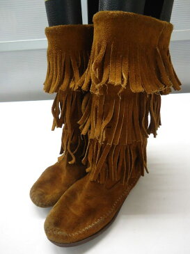 【中古】MINNETONKA/ミネトンカ■Women's 3-Layer Fringe Boot CALF HI 3-LAYER FRINGE BOOT 3段フリンジブーツ 1632■6(22.5cm〜23.0cm)■Brown/ブラウン■本革◎3段フリンジのミネトンカブーツ☆