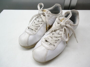 NIKE/ナイキ■24.5cm/US7.5/UK5/EUR38.5■WMNS CLASSIC CORTEZ LEATHER ウィメンズ クラシック コルテッツ レザー 807471 171 ローカットスニーカー シューズ■WHITE/METAIC GOLD ホワイト/メタリックゴールド■本革◎ベーシックで完成度の高い一足☆【中古】