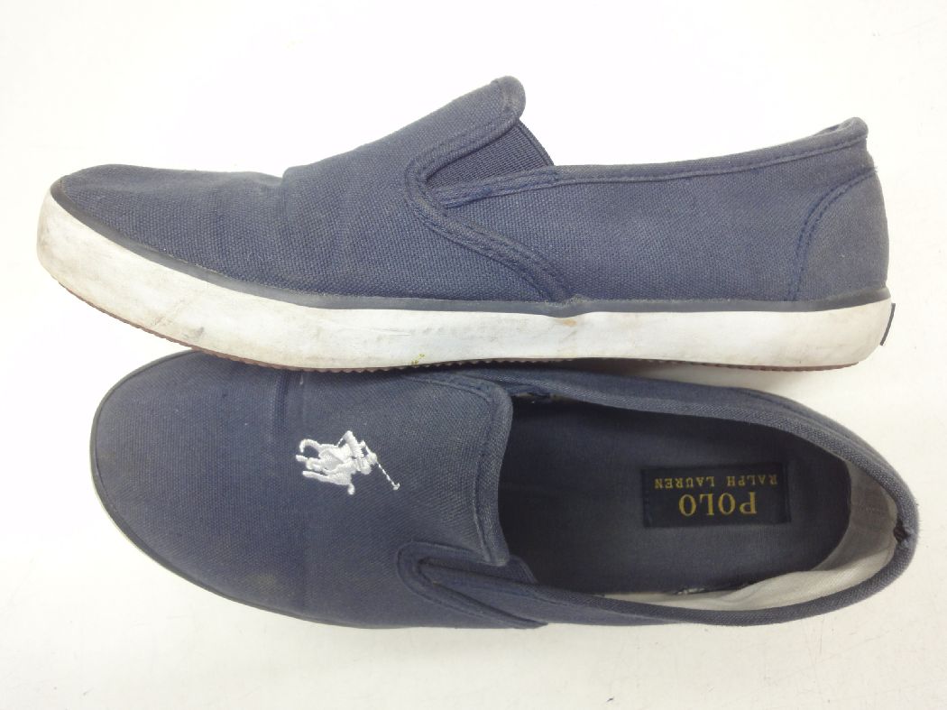 POLO RALPH LAUREN/ポロ ラルフローレン■24.5cm/USA51/2/245MM/EUR38■SERENA II セレナ 2 スリッポン キャンバス ローカット スニーカー RFS10845 JV49 0118■ネイビー■おなじみの「ポニー」のトレードマークが刺繍で施され、上品でお洒落なアクセントに☆【中古】