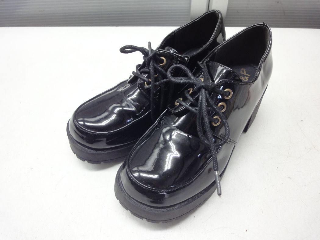 HARAJUKU CS.T&P/ハラジュク シーエスティーアンドピー■22.5cm■レースアップマニッシュ シューズ タンクソール 編み上げ■BLACK/ブラック/黒■立体感のある美しいフォルムでデザインした、外羽根式のレースアップシューズ☆【中古】