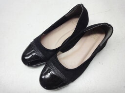 RELAXIS/リラクシス■S(22.5cm)■エナメル グリッター ラメ チャンキーヒール ローヒール ソール フラット パンプス シューズ■BLACK/ブラック/黒■グリッターのラインがワンポイント☆【中古】