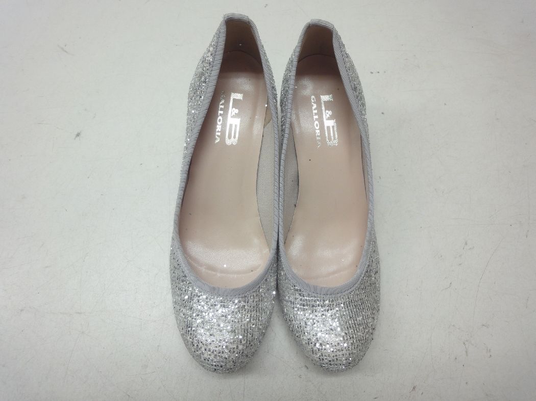 L&B GALLORIA/ギャローリア◆レディース ラメ スパンコールパンプス◆23.0cm◆3E◆日本製【中古】