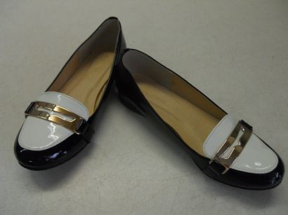 【中古】【あす楽可】E.FUNCTION☆☆アーモンドトゥフラットパンプス★★23cm程度☆☆ブラック×ホワイト＋ゴールド★★大人可愛い☆☆(4)