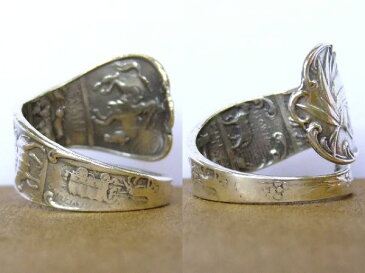 アンティークヴィンテージインディアン繊細彫刻シルバー製スプーンリング指輪16号【M-10652】【中古】