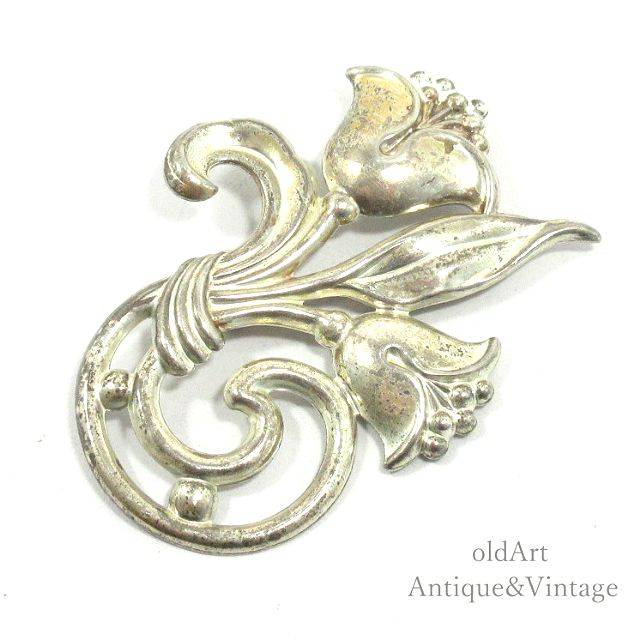樂天商城 - USA製 ヴィンテージ フローラル 花 STERLING シルバー製 銀細工 ゴールド コスチュームジュエリー 大きな ピン ブローチ【N-21029】【中古】【送料無料】