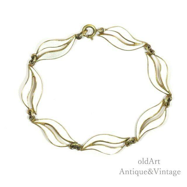 一点物北欧ノルウェー製1940-50年代AkselHolmsen七宝焼エナメル装飾リーフ葉STERLINGシルバー製ブレスレットヴィンテージアンティーク【N-21201】【中古】【送料無料】