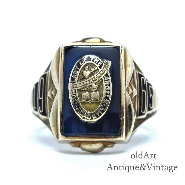 一点物 USA製 1965年代 ヴィンテージ JOSTENS社 ジャスティン LADY OF THE ANGELS OUR ACADEMY 青石 カレッジリング クラスリング 指輪