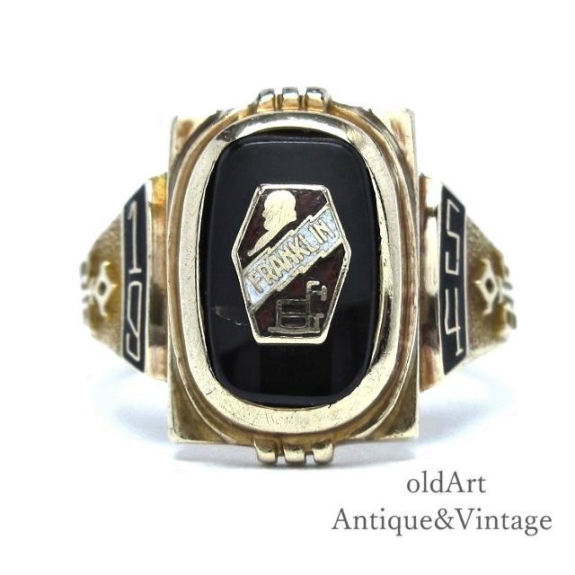 一点物 USA製 1954年代 ヴィンテージ FRANKLIN HS オニキス カレッジリング クラスリング 指輪