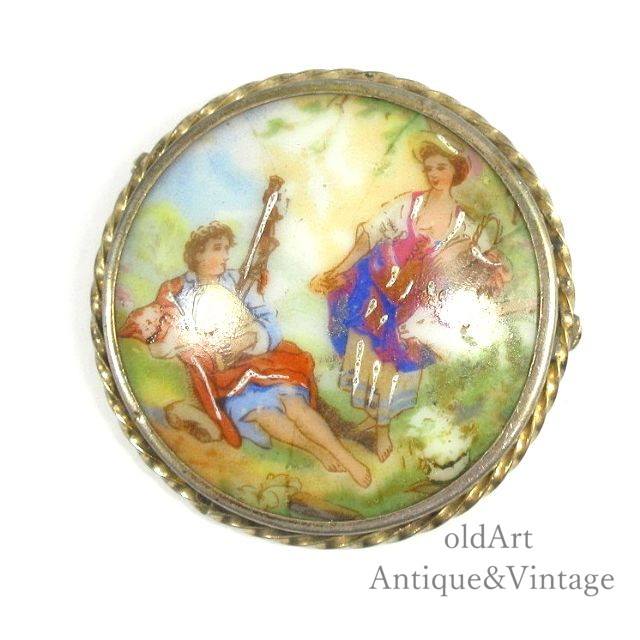 France製 1950年代 フランス LIMOGES ヴィンテージ オーバル型 スターリング シルバー製 ブローチ【N-2..