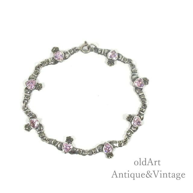アイルランド ヴィンテージ 伝統的 Claddagh クラダ スターリングシルバー製 ハート ジルコニア ブレス..