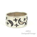 USA アメリカン ヴィンテージ ムーン スター 月 星 STERLING スターリング シルバー製 フラットバンド リング 指輪【12号】【N-23539】【...