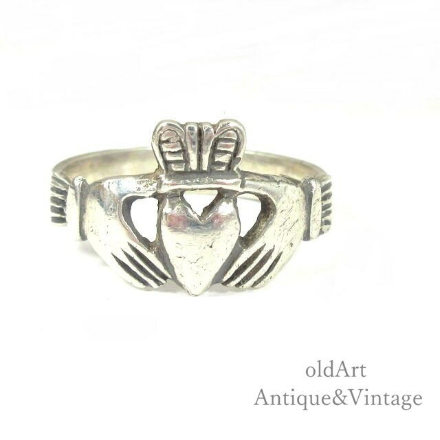 アイルランド製 1976年 伝統的な指輪 クラダリング スターリングシルバー 銀製 王冠 ハート 両手 ホールマーク 刻印 アイリッシュ リング【13号】【N-...