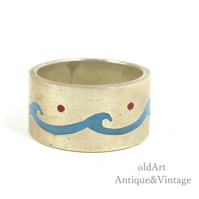 メキシコ製 MEXICO ヴィンテージ スターリング シルバー 925 銀細工 エナメル メキシカンジュエリー フラットバンド メンズ リング 指輪【15.5号】【N-23798】【送料無料】【中古】