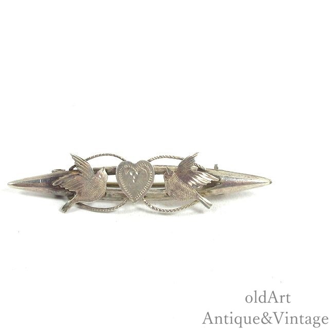 英国 イギリス 1913年 製造 エドワーディアン アンティーク ツバメ 繊細 彫刻 スターリング シルバー 純銀 製 ピン ブローチ【N-24009】【送料無料】【中古】