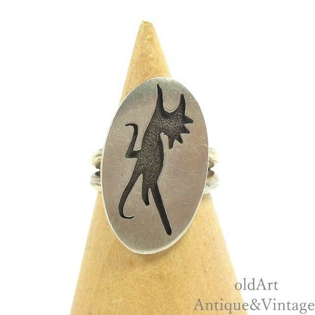 USA アメリカン ヴィンテージ ネイティブアメリカン ロードランナー オオミチバシリ スターリング シルバー製 リング 指輪【9号】【N-23958】【中古】...