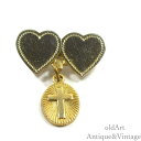 USA製 1942年 WW2 ヴィンテージ US.ARMY Sweet heart 十字架 クロス ダブルハート 十字架 ミリタリー 金張り ブローチ ピン【N...